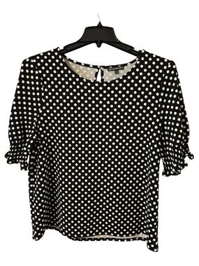 NWOT Adrianna Papell Black Polka Dot Short Sleeve Blouse